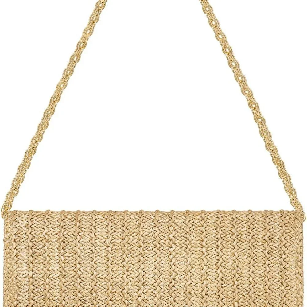 Straw Clutch Purse Shoulder Bag Envelope Style Summer Beach Travel Accessory